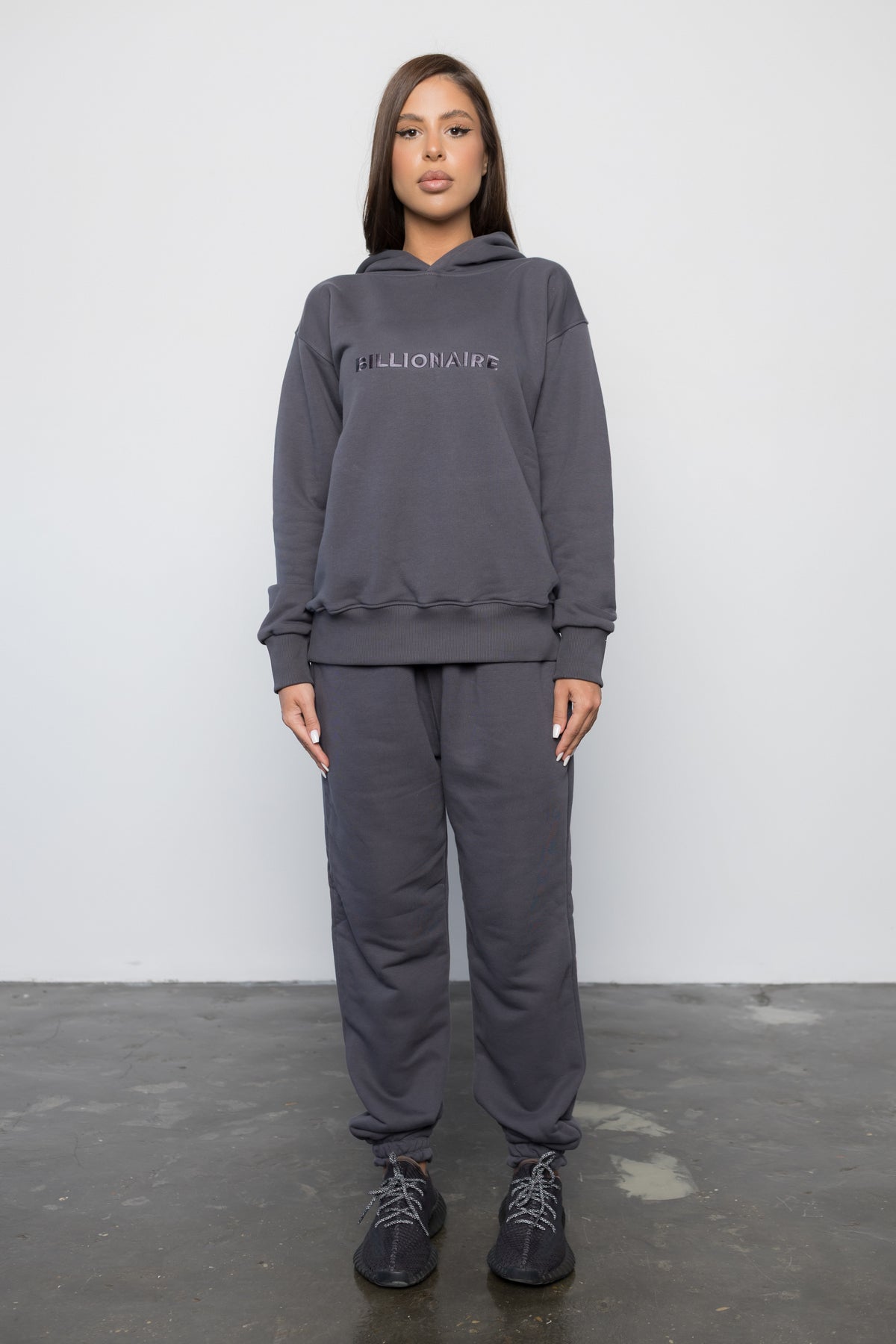 Compleu GRI GRAFIT din bumbac cu broderie oversized - BILLIONAIRE