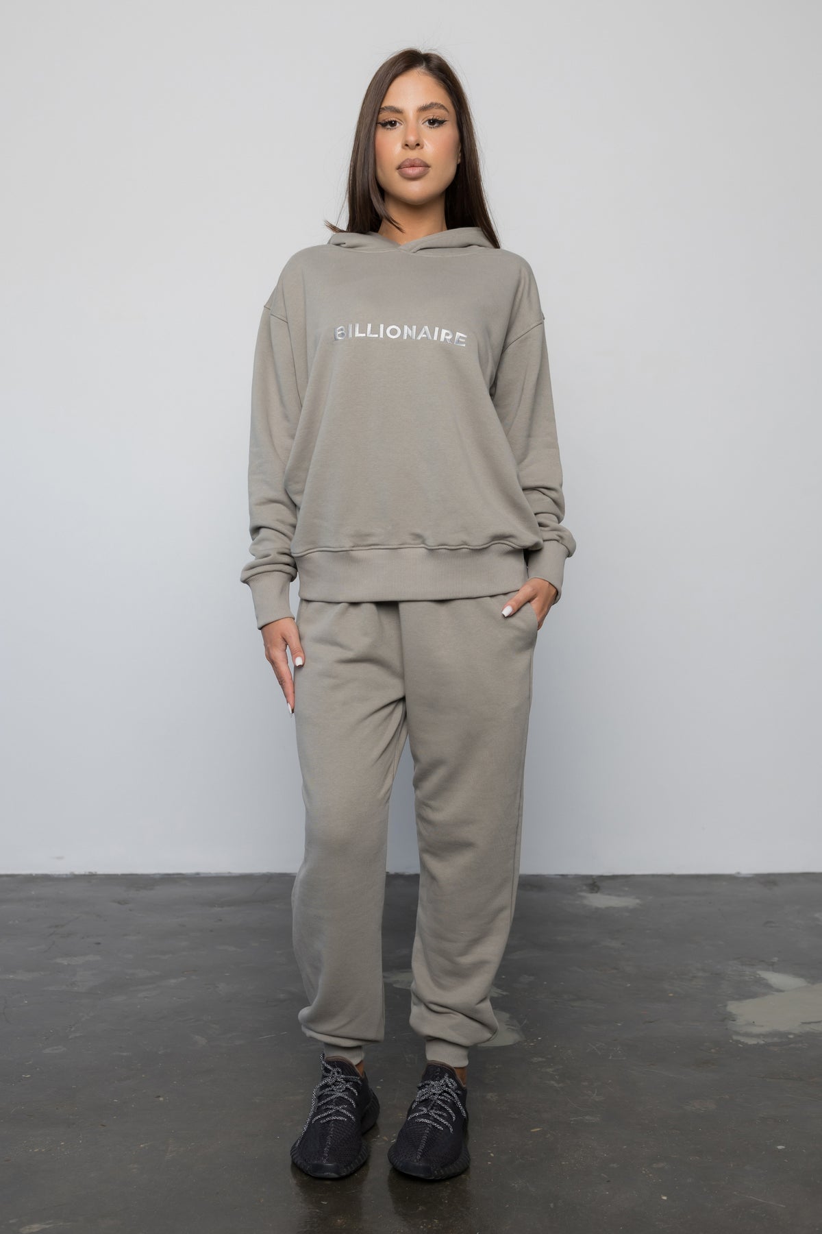 Compleu GRI din bumbac cu broderie oversized - BILLIONAIRE